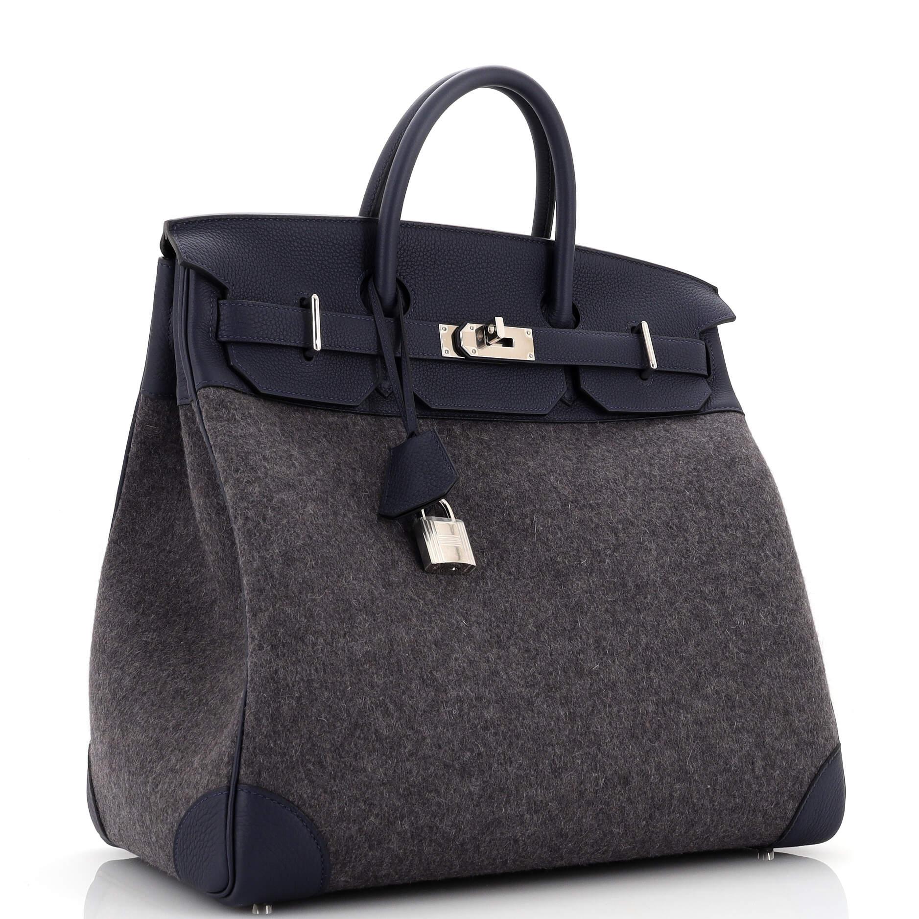 Hermes HAC Birkin Bag Todoo Wool and Blue Togo with Palladium Hardware 40 In Good Condition In NY, NY