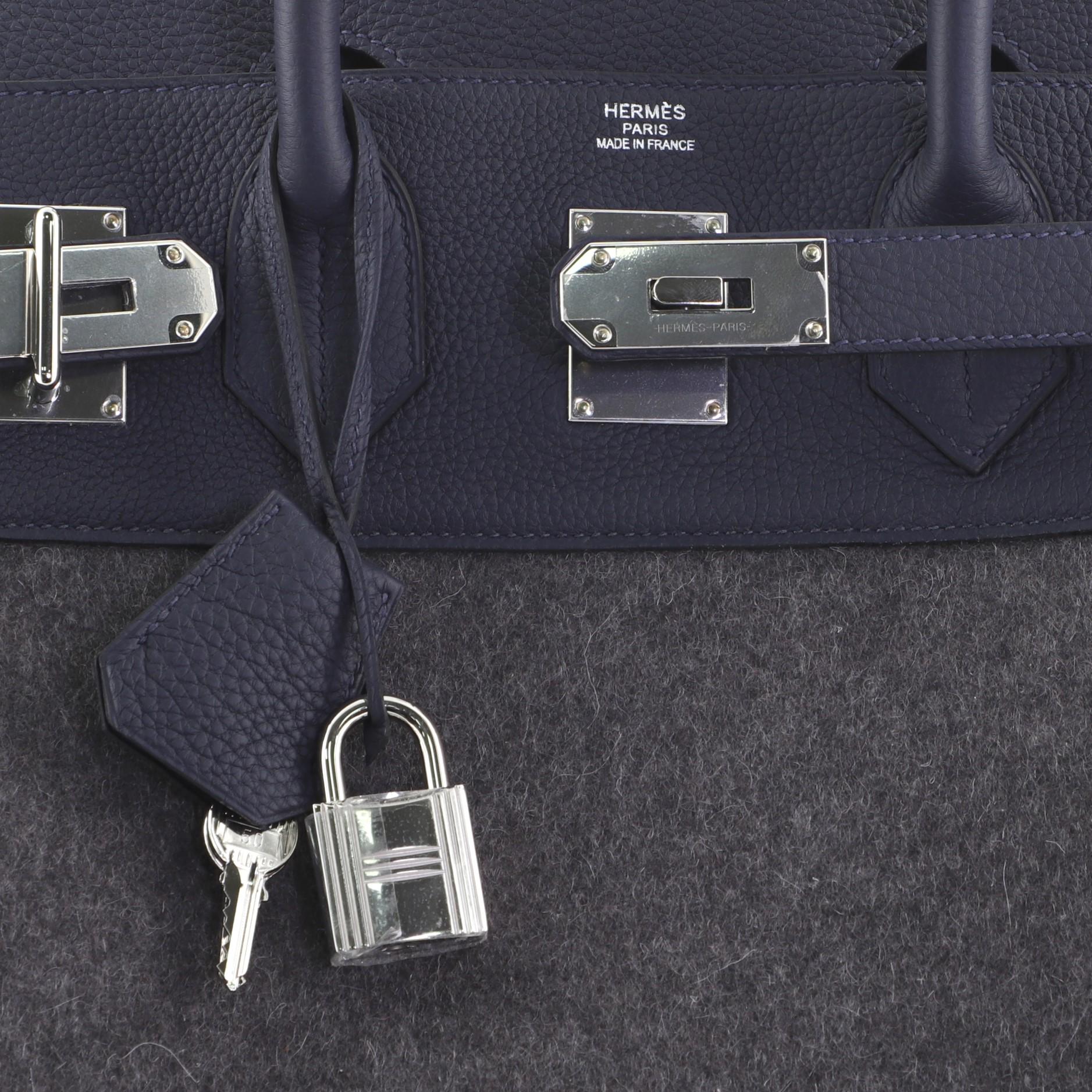 Hermes HAC Birkin Bag Todoo Wool and Blue Togo with Palladium Hardware 40 1