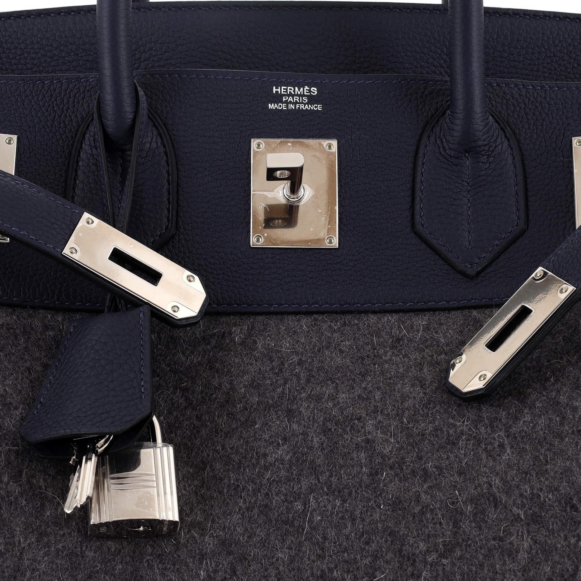 Hermes HAC Birkin Bag Todoo Wool and Blue Togo with Palladium Hardware 40 3