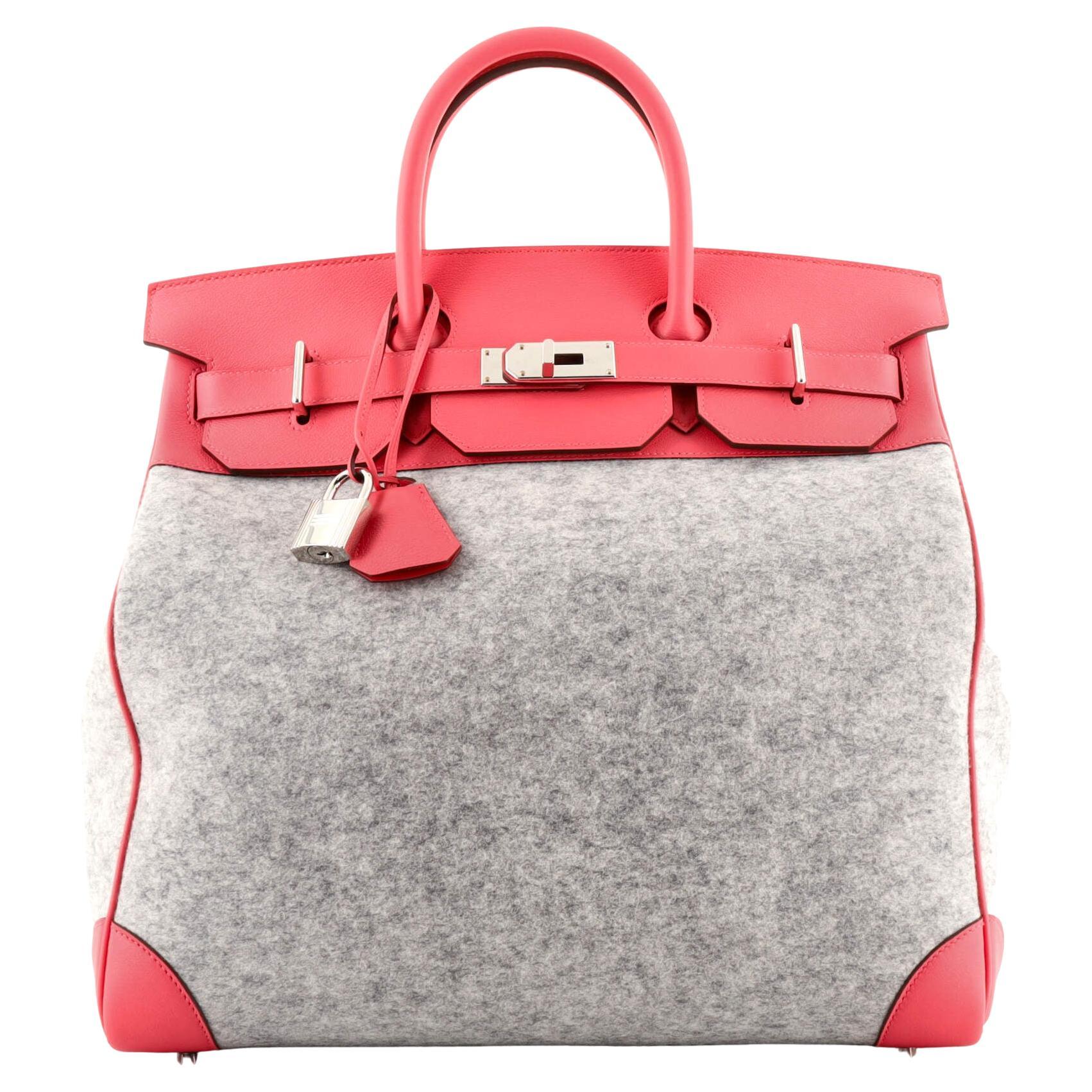 Hermes HAC Birkin Bag Todoo Wool and Pink Evercolor with Palladium Hardware 40