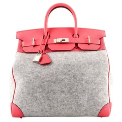 Hermes HAC Birkin Bag Todoo Wool and Pink Evercolor with Palladium Hardware 40