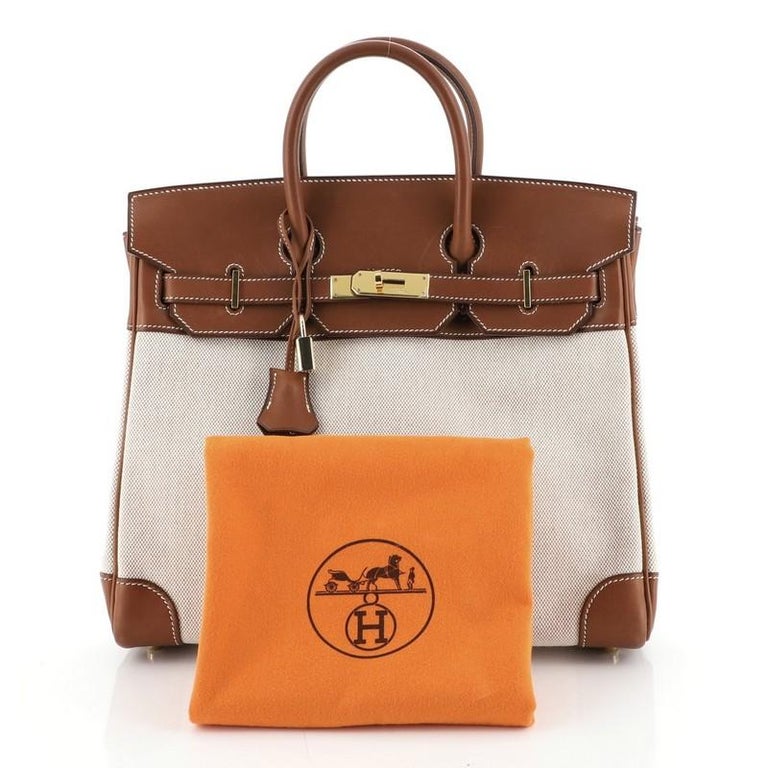 Hermes HAC Birkin Bag Toile and Fauve Barenia with Gold Hardware 32