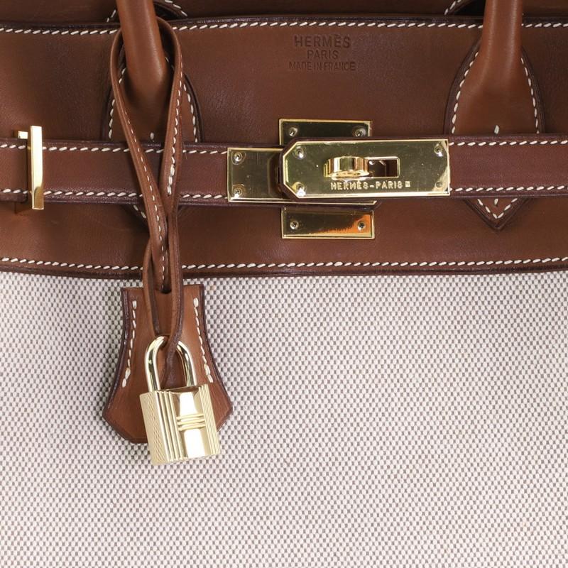 Women's or Men's Hermes HAC Birkin Bag Toile and Fauve Barenia with Gold Hardware 32