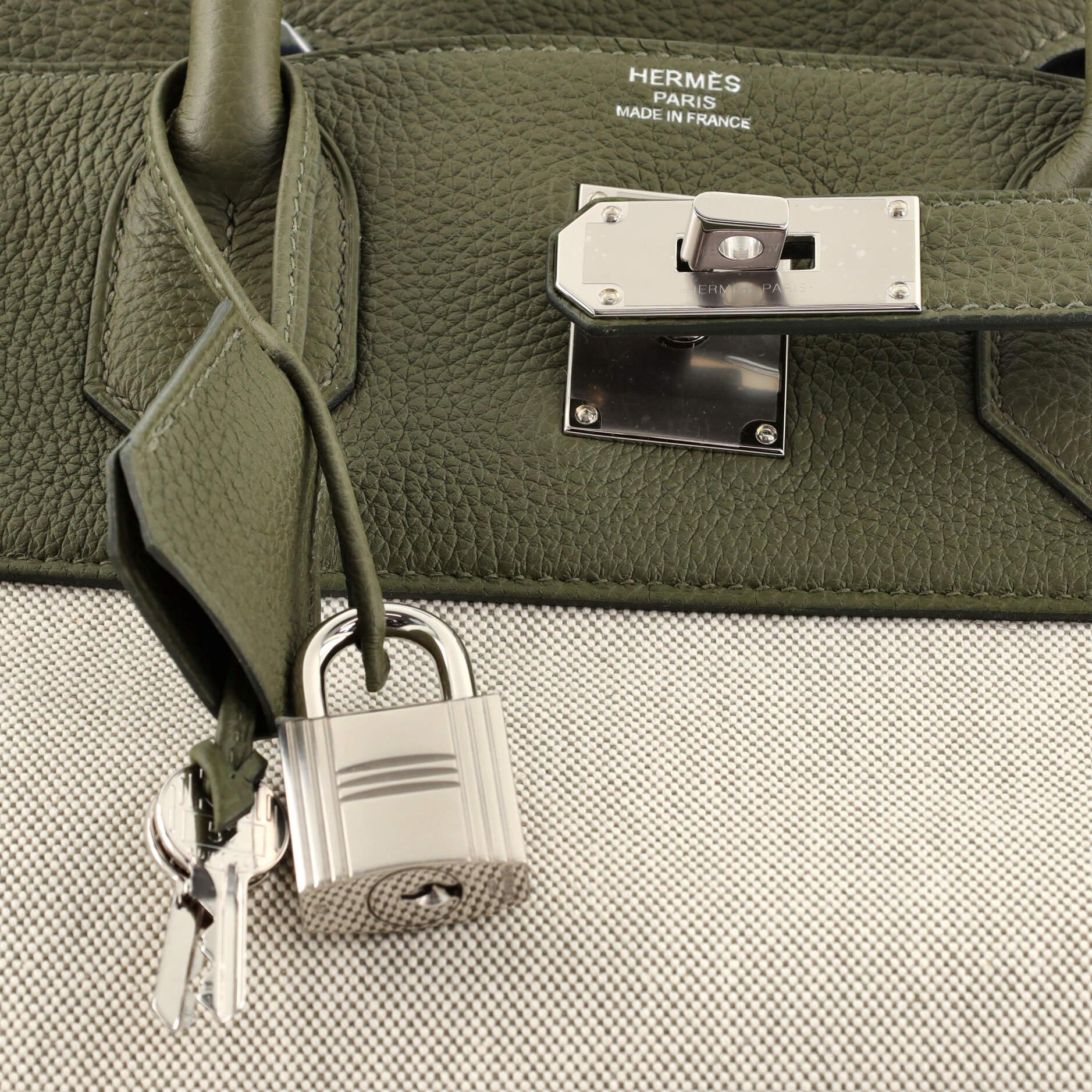 Hermes HAC Birkin Bag Toile and Green Clemence with Palladium Hardware 40 2
