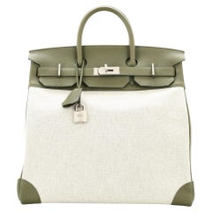 Hermes HAC Birkin Bag Toile and Green Clemence with Palladium Hardware 40