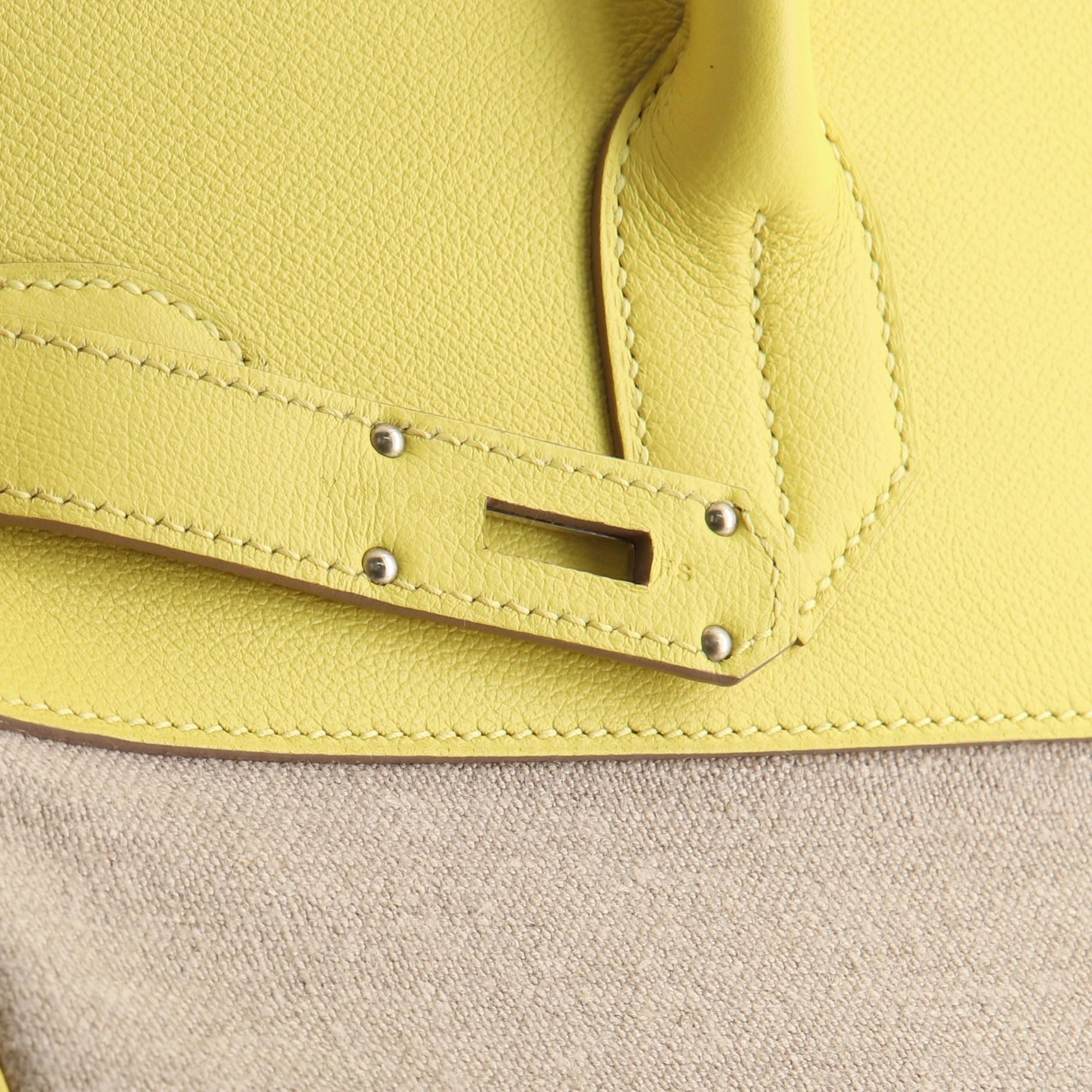 Hermes HAC Birkin Bag Toile and Yellow Evercolor with Palladium Hardware 40 2