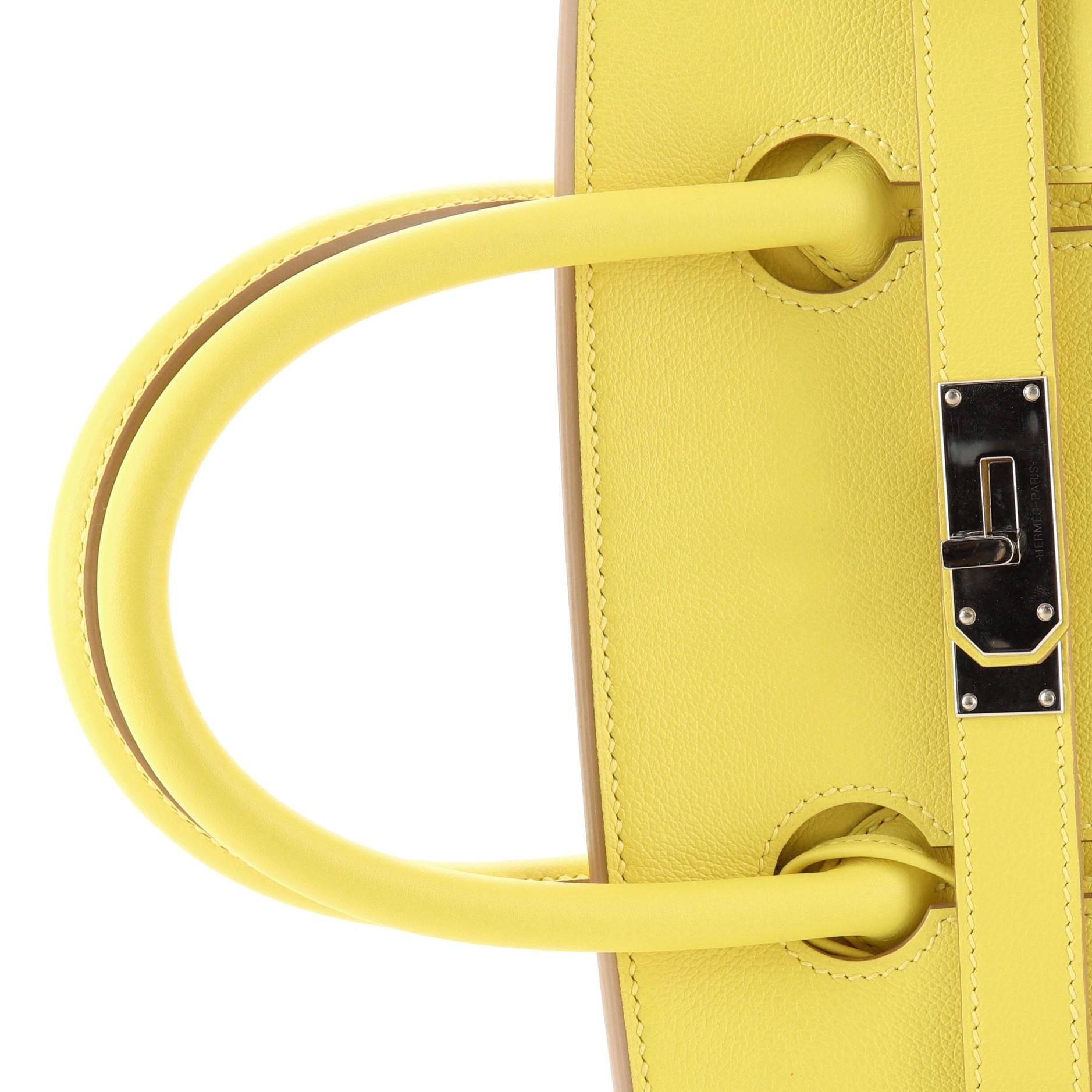 Women's or Men's Hermes HAC Birkin Bag Toile and Yellow Evercolor with Palladium Hardware 40