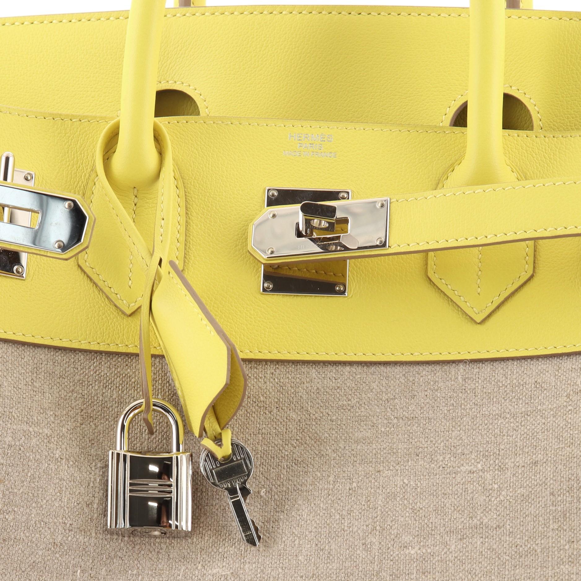 Hermes HAC Birkin Bag Toile and Yellow Evercolor with Palladium Hardware 40 1
