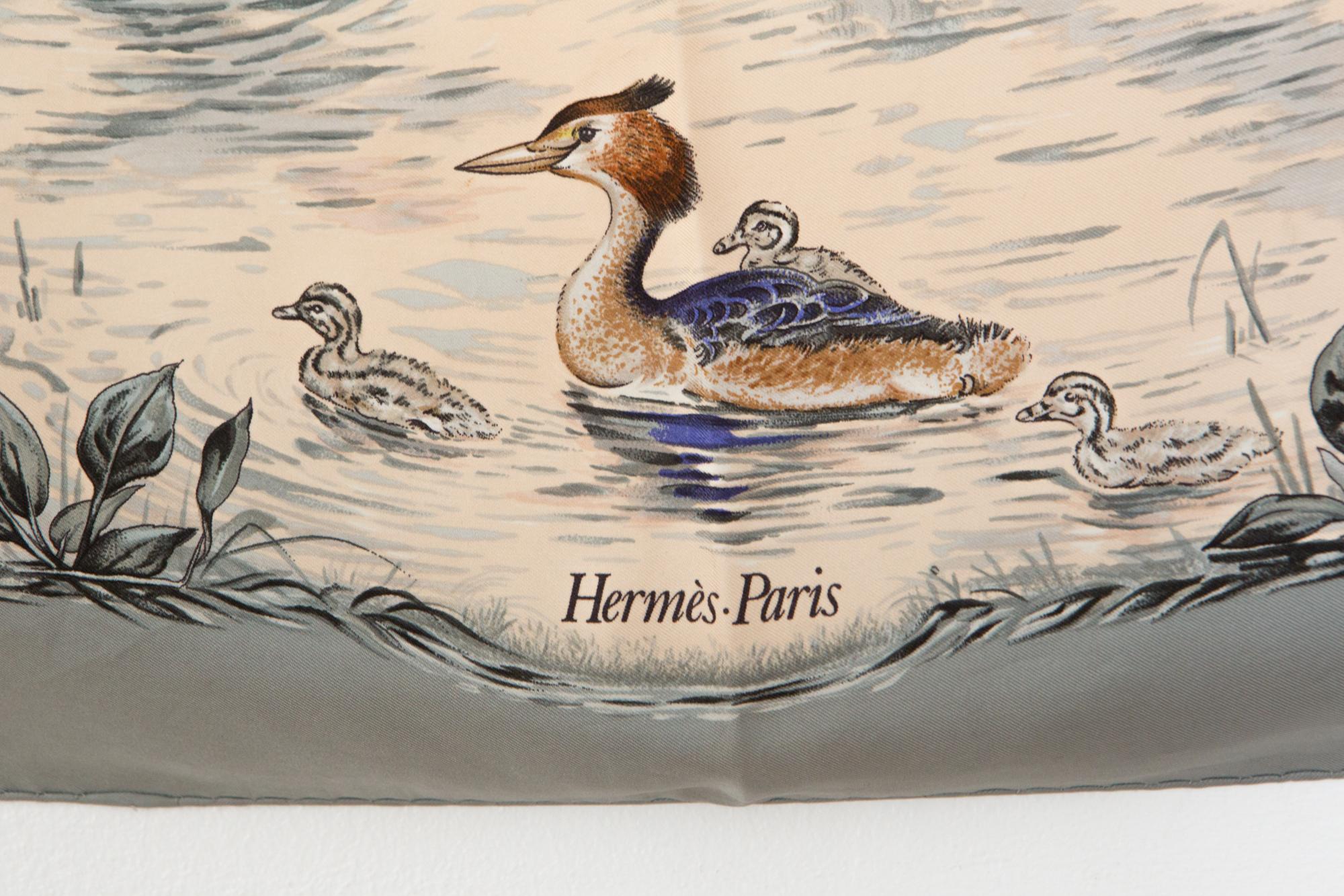  Hermes Halte en Camargue by Robert Dallet Grey Silk Scarf In Excellent Condition In Paris, FR