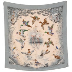 Hermes Halte en Camargue by Robert Dallet Grey Silk Scarf