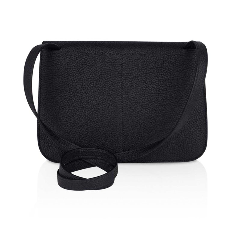 Hermes Halzan 25 Bag Black Gold Hardware Clemence Leather New w/Box at