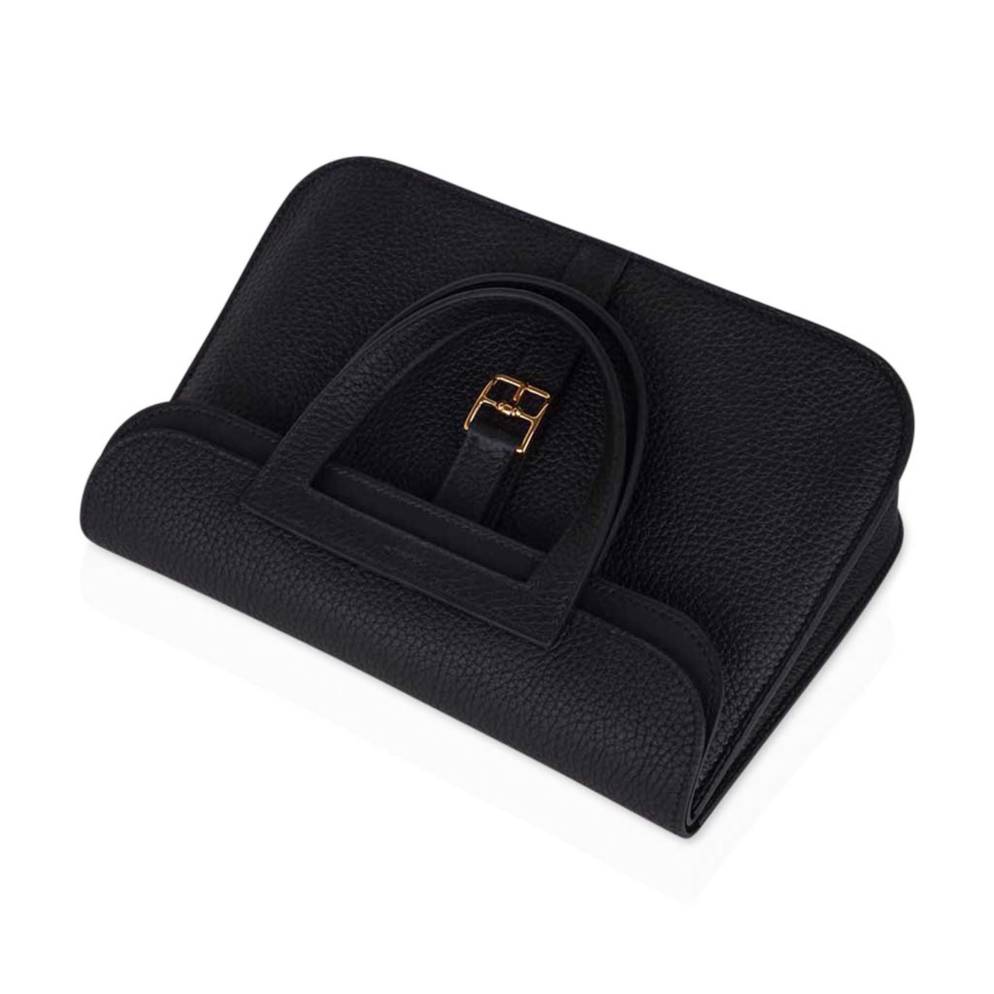 Women's Hermes Halzan 25 Bag Black Gold Hardware Clemence Leather New w/Box