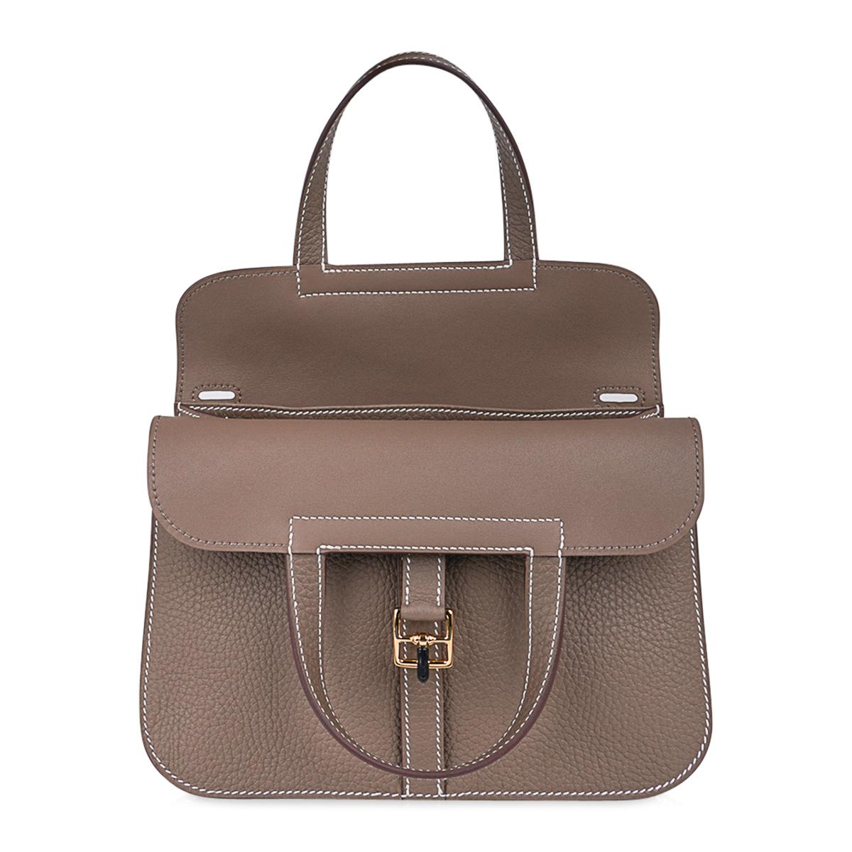 Hermes Halzan 25 Bag Etoupe Gold Hardware Clemence Leather 1