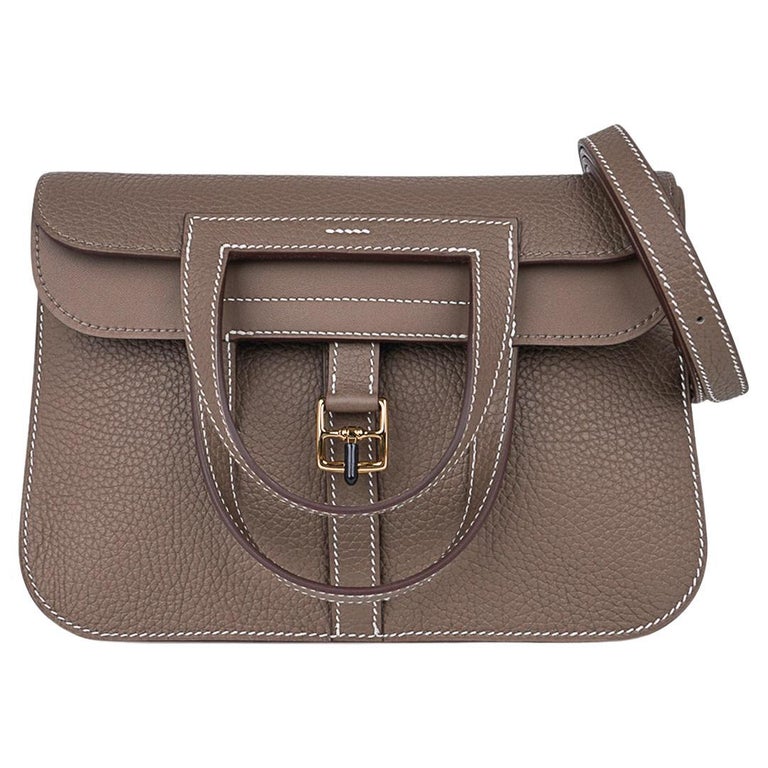 Hermes Halzan 31 Clemence Leather Crossbody Bag Etoupe