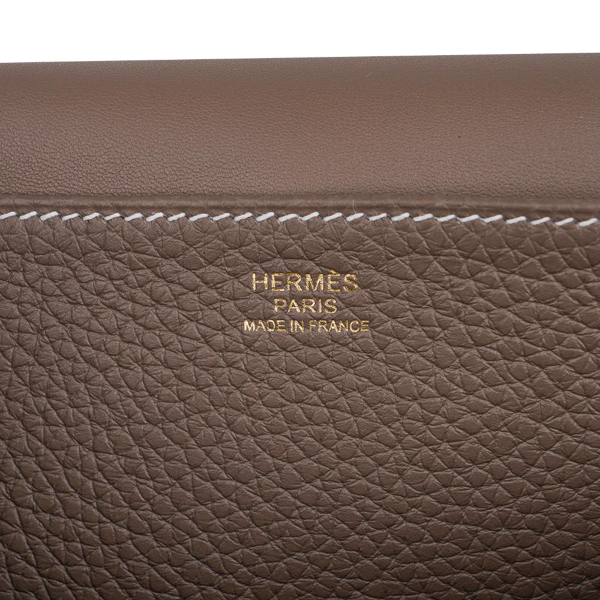 Hermes Halzan 25 Bag Etoupe Gold Hardware Clemence Leather New w/Box 1