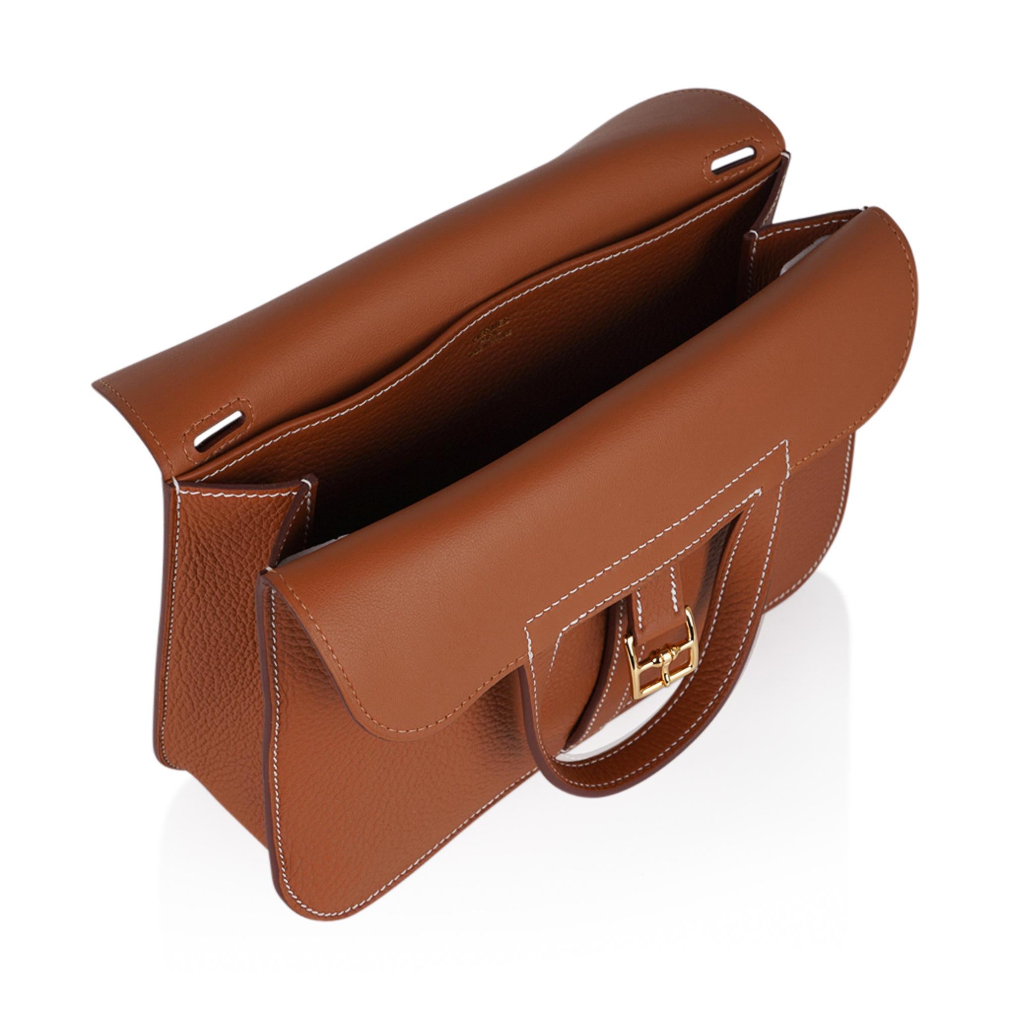 Women's Hermes Halzan 25 Bag Gold w / Gold Hardware Clemence Leather New w/Box