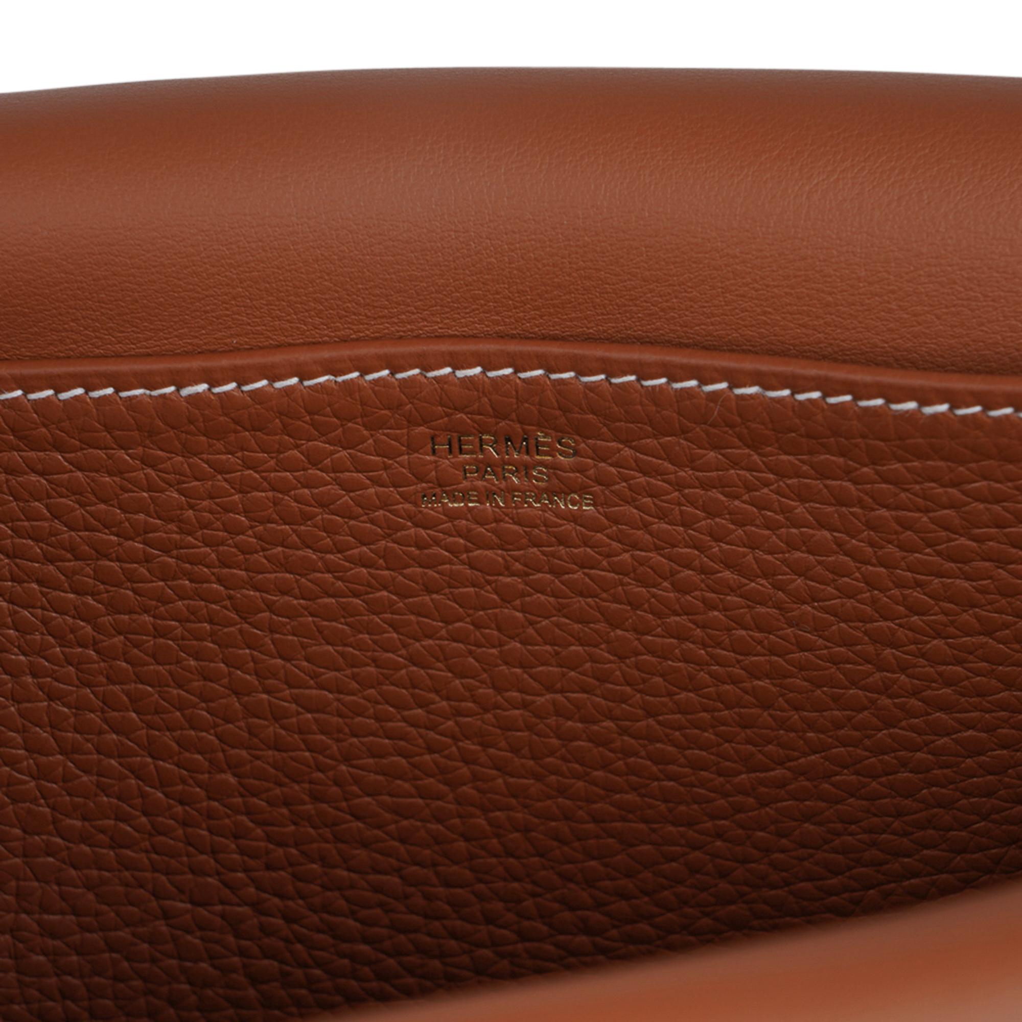 Hermes Halzan 25 Bag Gold w / Gold Hardware Clemence Leather New w/Box 1