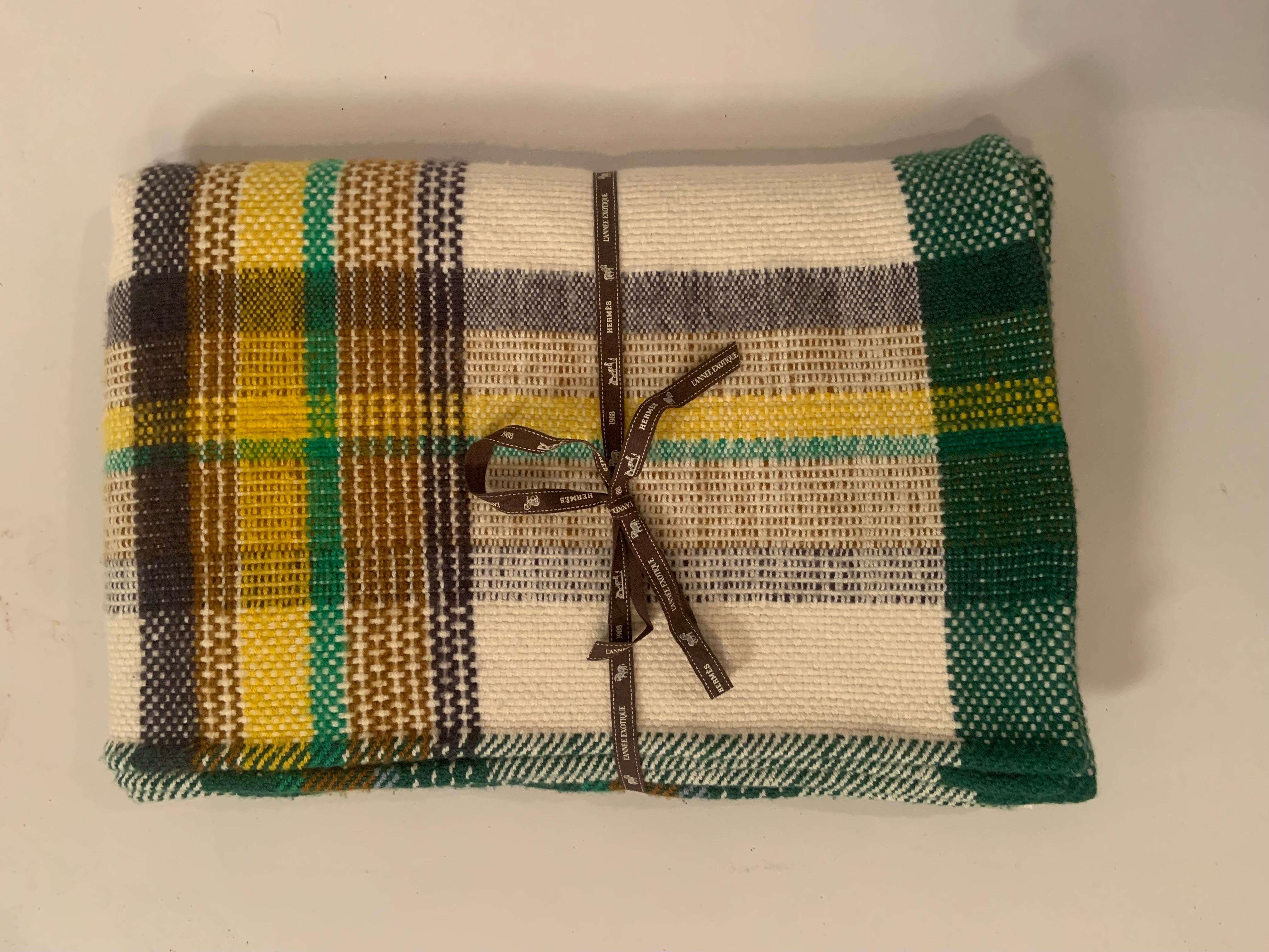 I really wish that you could reach out and feel how soft this beautiful Hermes hand made cashmere throw or blanket is, and also feel the thickness of  this cashmere throw made in Nepal.   It is perfect for napping or adding some gorgeous color to