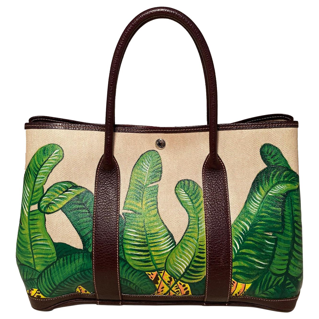 Hermes Hand Painted Banana Leaf Garden Party 35 For Sale