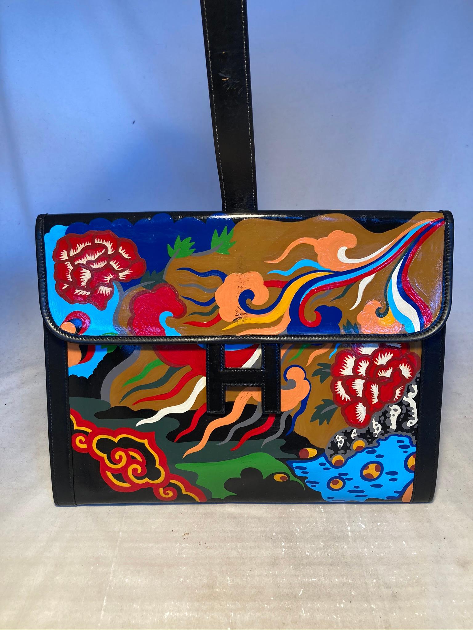 Hermes Hand Painted Jige 35 Clutch For Sale 5