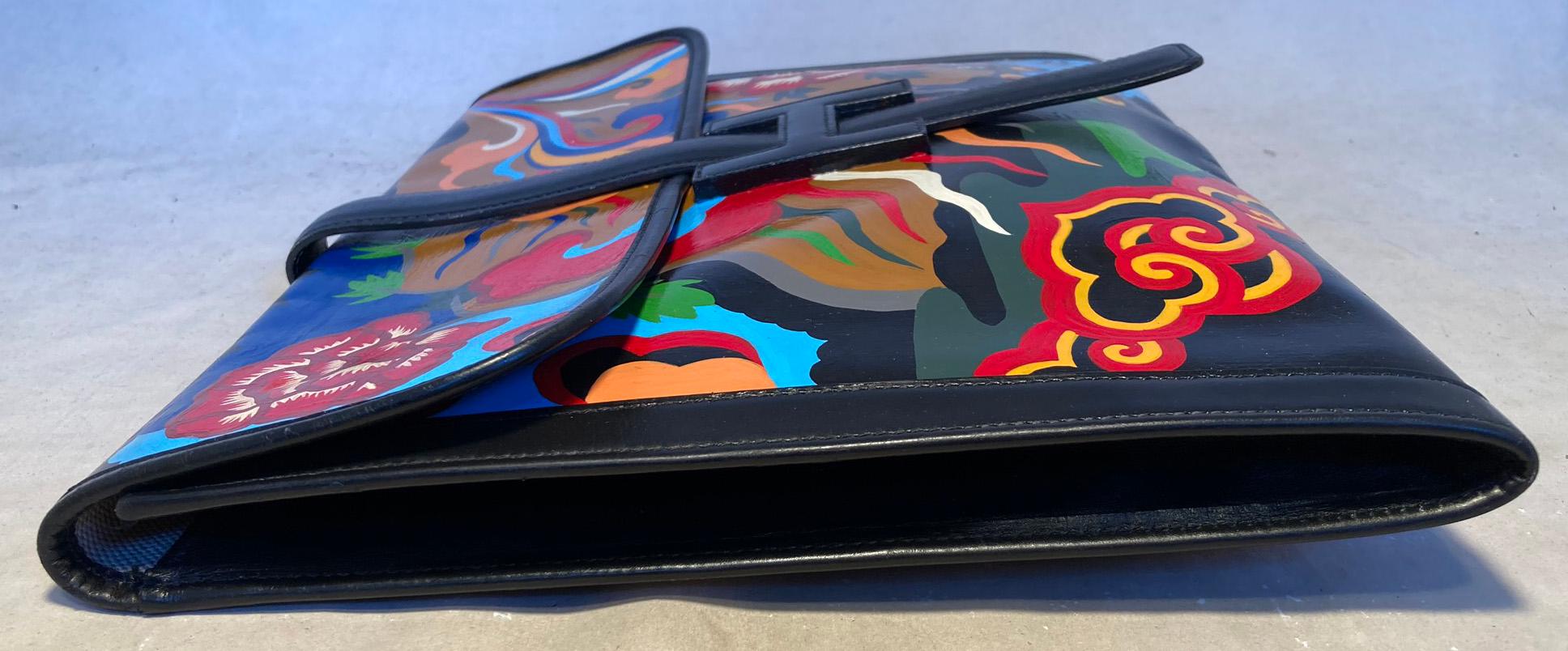 Black Hermes Hand Painted Jige 35 Clutch For Sale