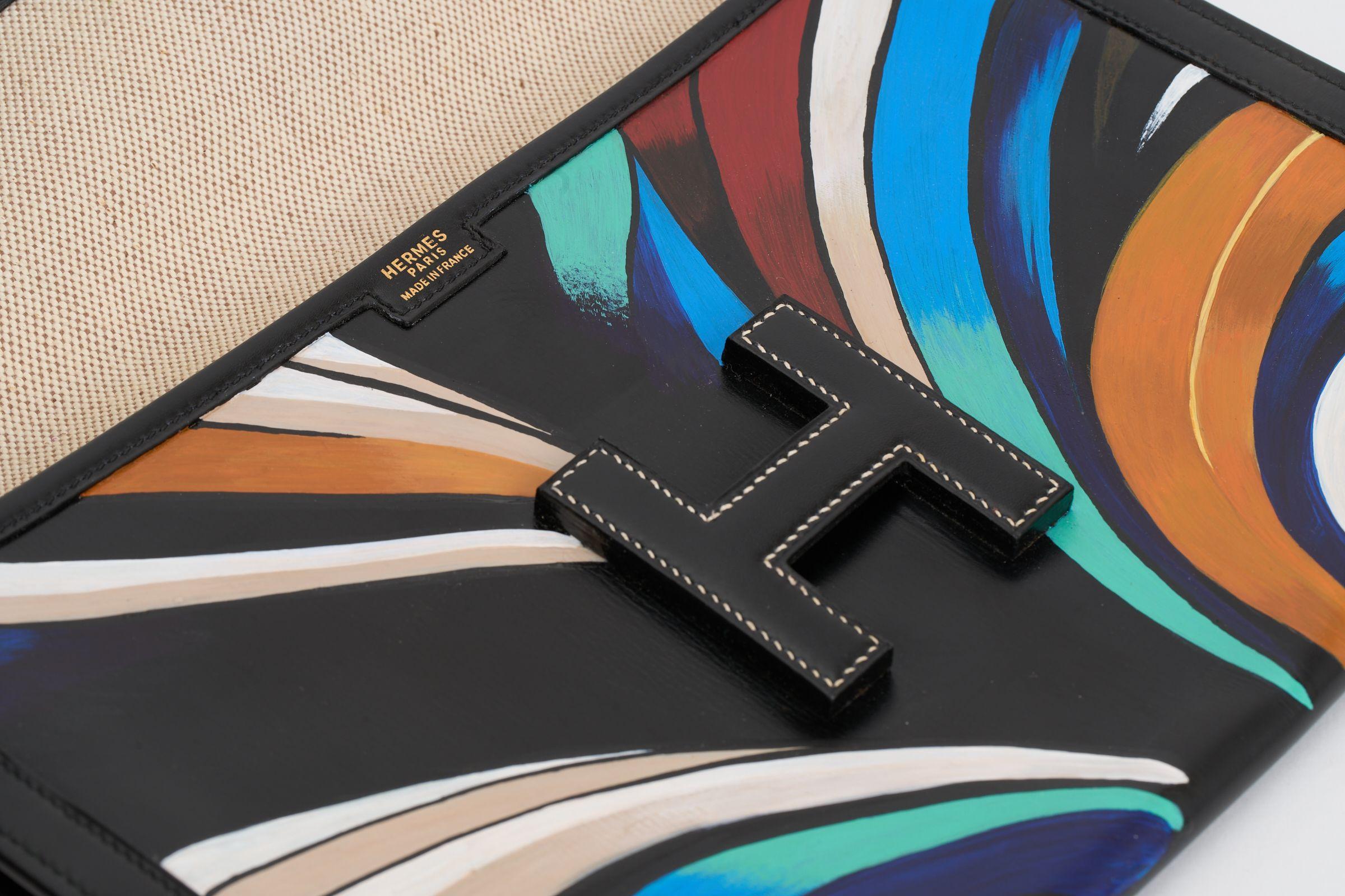 Women's Hermès Hand Painted Jige Elan Clutch For Sale