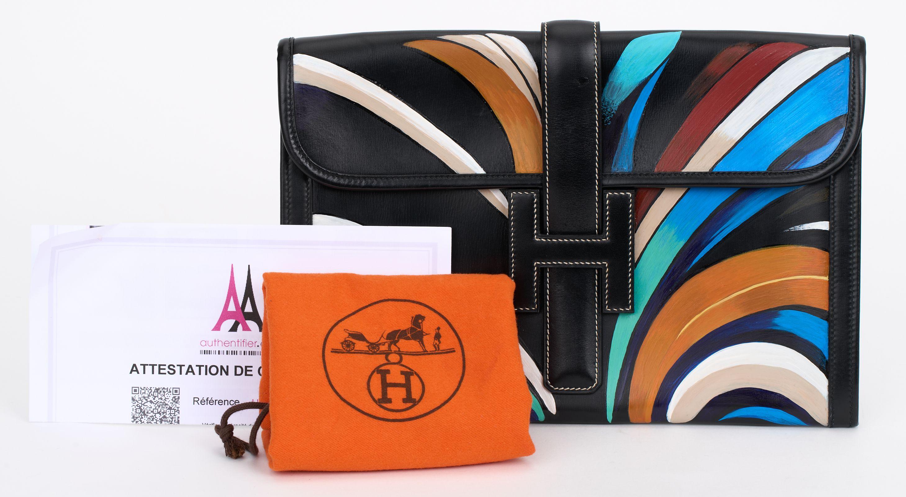 Hermès Hand Painted Jige Elan Clutch For Sale 2