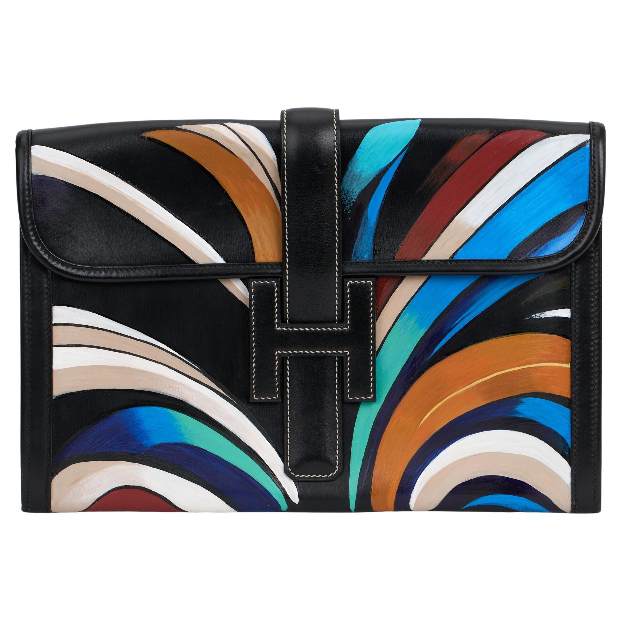 Hermès Hand Painted Jige Elan Clutch For Sale