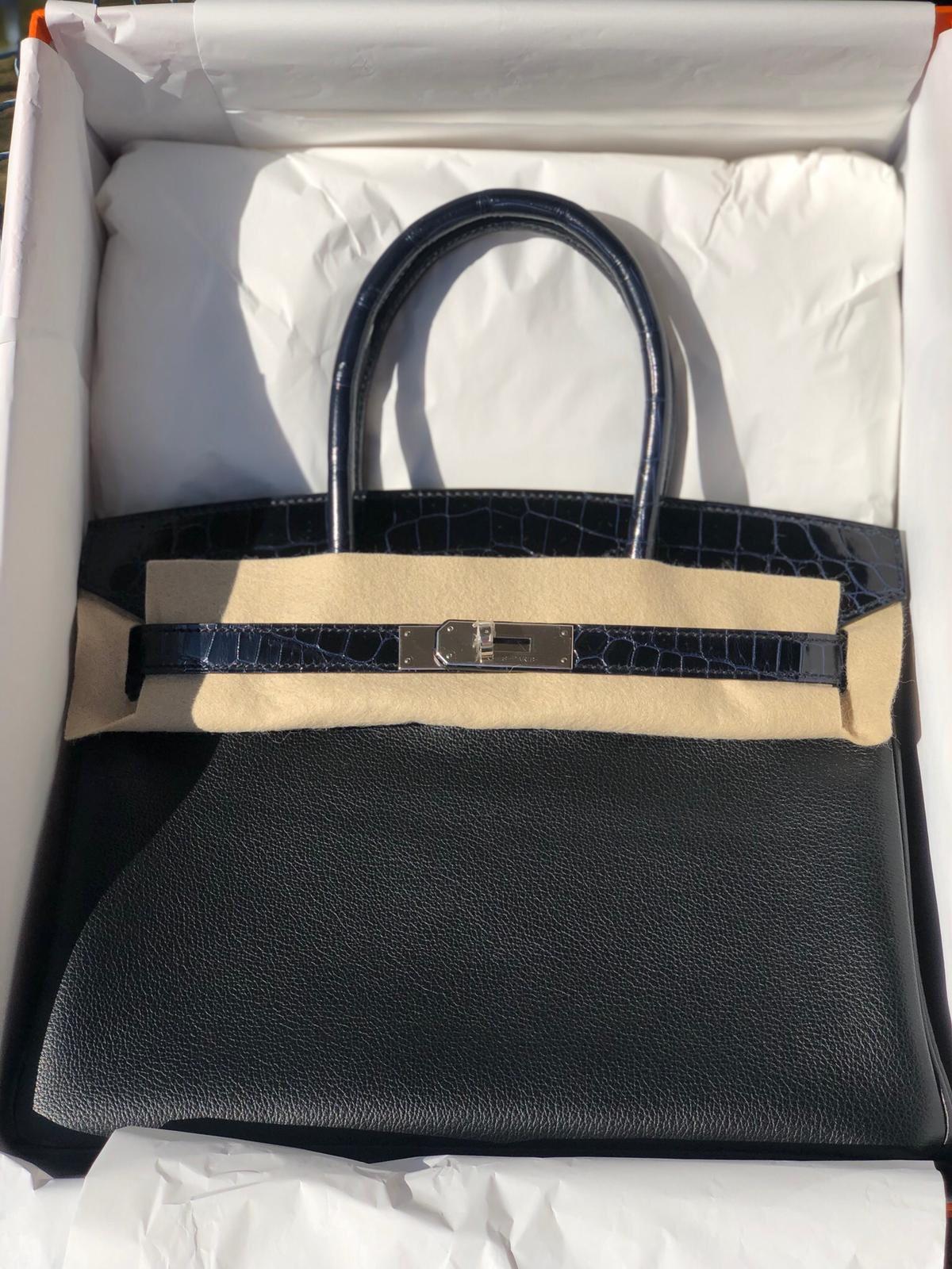 Black Hermes Handbag Birkin 30 Limited Touch Taurillon Novillo Noir / Nilo Blue Marine For Sale