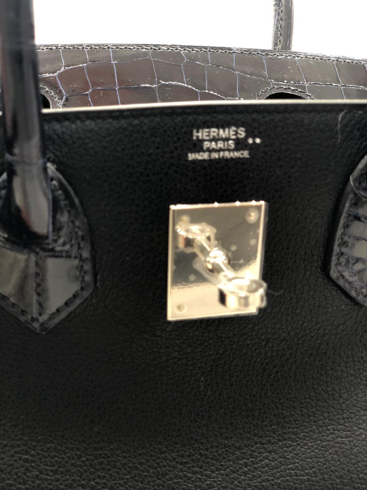 Hermes Handbag Birkin 30 Limited Touch Taurillon Novillo Noir / Nilo Blue Marine For Sale 1
