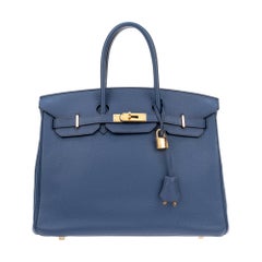 Hermès handbag Birkin 35 in blue Togo leather, GHW in very good condition !