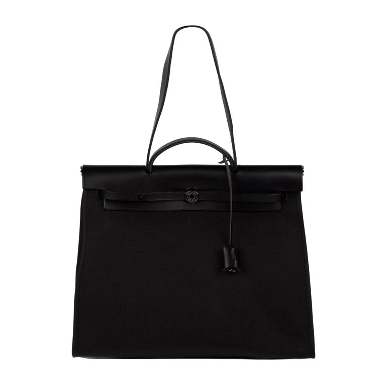 Hermès Handbag Herbag 38 in black canvas and leather, new condition ...