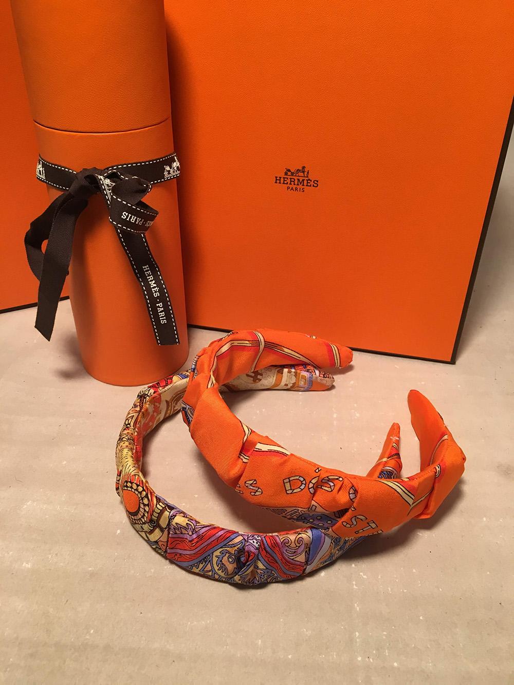 Handmade Orange Les Domes Celestes Silk Scarf Ruched Headband 5