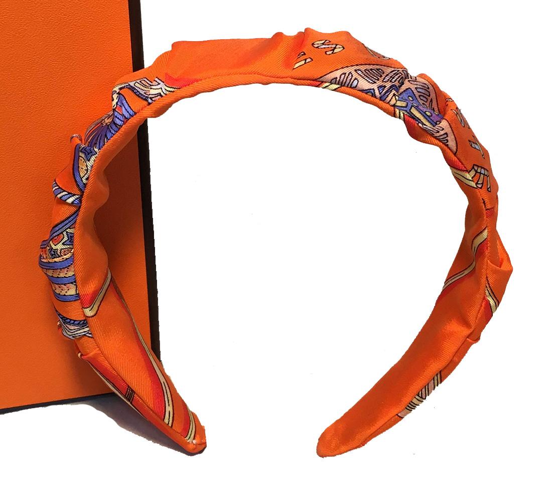 Handmade Orange Les Domes Celestes Silk Scarf Ruched Headband