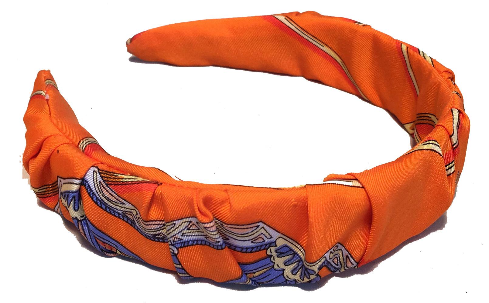 Women's Handmade Orange Les Domes Celestes Silk Scarf Ruched Headband