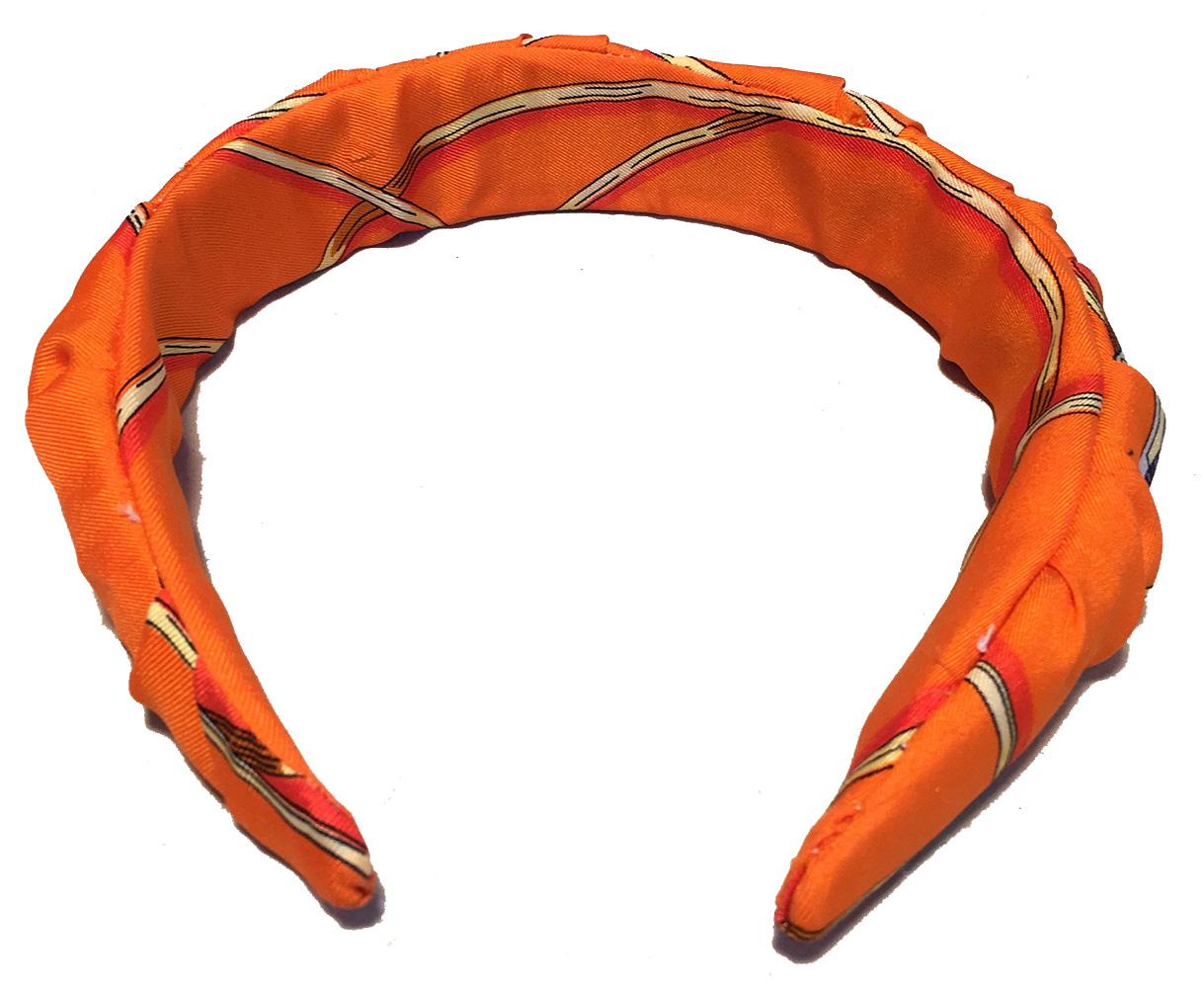 Handmade Orange Les Domes Celestes Silk Scarf Ruched Headband 1