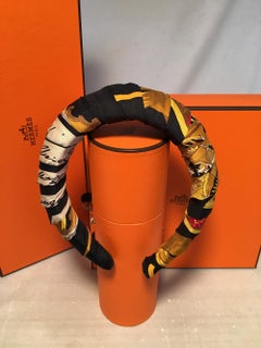 Hermes Handmade Vintage Black Salzburg Silk Scarf Wrapped Padded Headband Crown