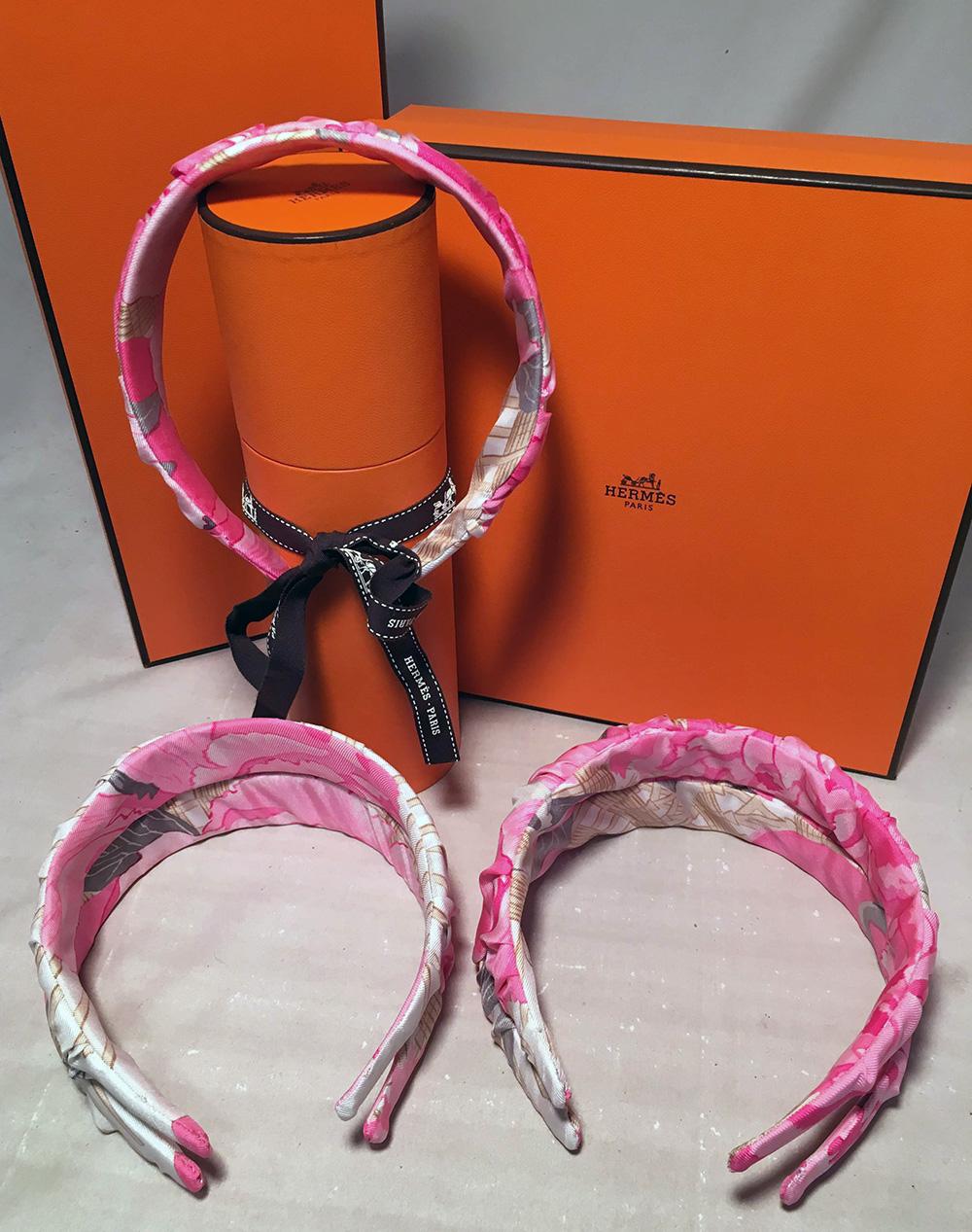 Women's Handmade Vintage Pink Pivoines Silk Scarf Headband