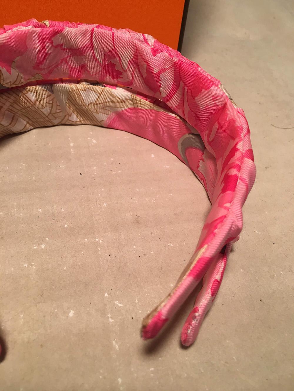 Handmade Vintage Pink Pivoines Silk Scarf Headband 2