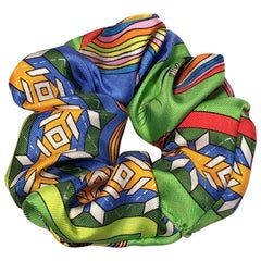 Handmade Belles du Mexique Silk Scarf Scrunchie in Green Blue and Yellow