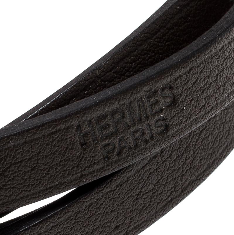Contemporary Hermes Hapi 3 Dark Green Leather Palladium Plated Wrap Bracelet