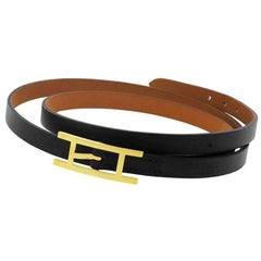Hermes Hapi Black Chamonix Calfskin Leather Ladies Wrap Bracelet in Box