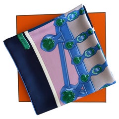 Hermes Harnais De Cour Marine/Rose/Vert 90 CM NEW