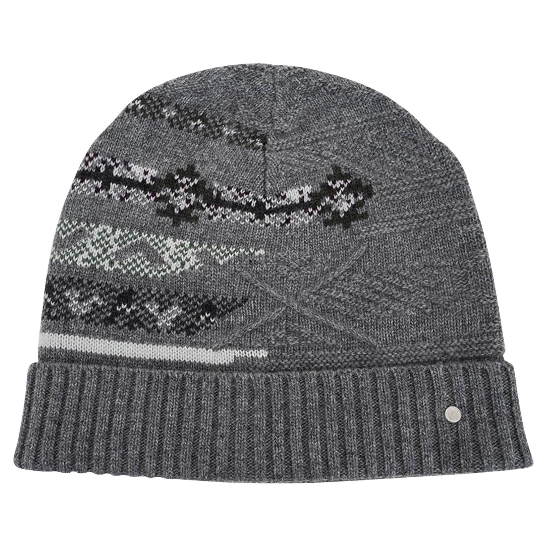 Hermes Harry Couleurs en Cours Beanie Cap Gris Acier M