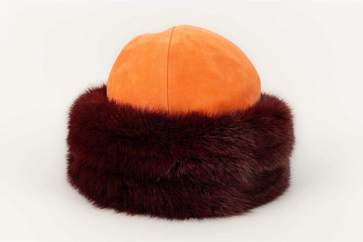 Hermès Hat in Dyed Mink Skin and Fur In Excellent Condition For Sale In SAINT-OUEN-SUR-SEINE, FR