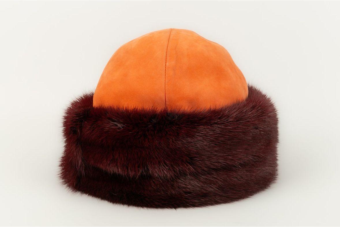Hermès Hat in Dyed Mink Skin and Fur For Sale 2