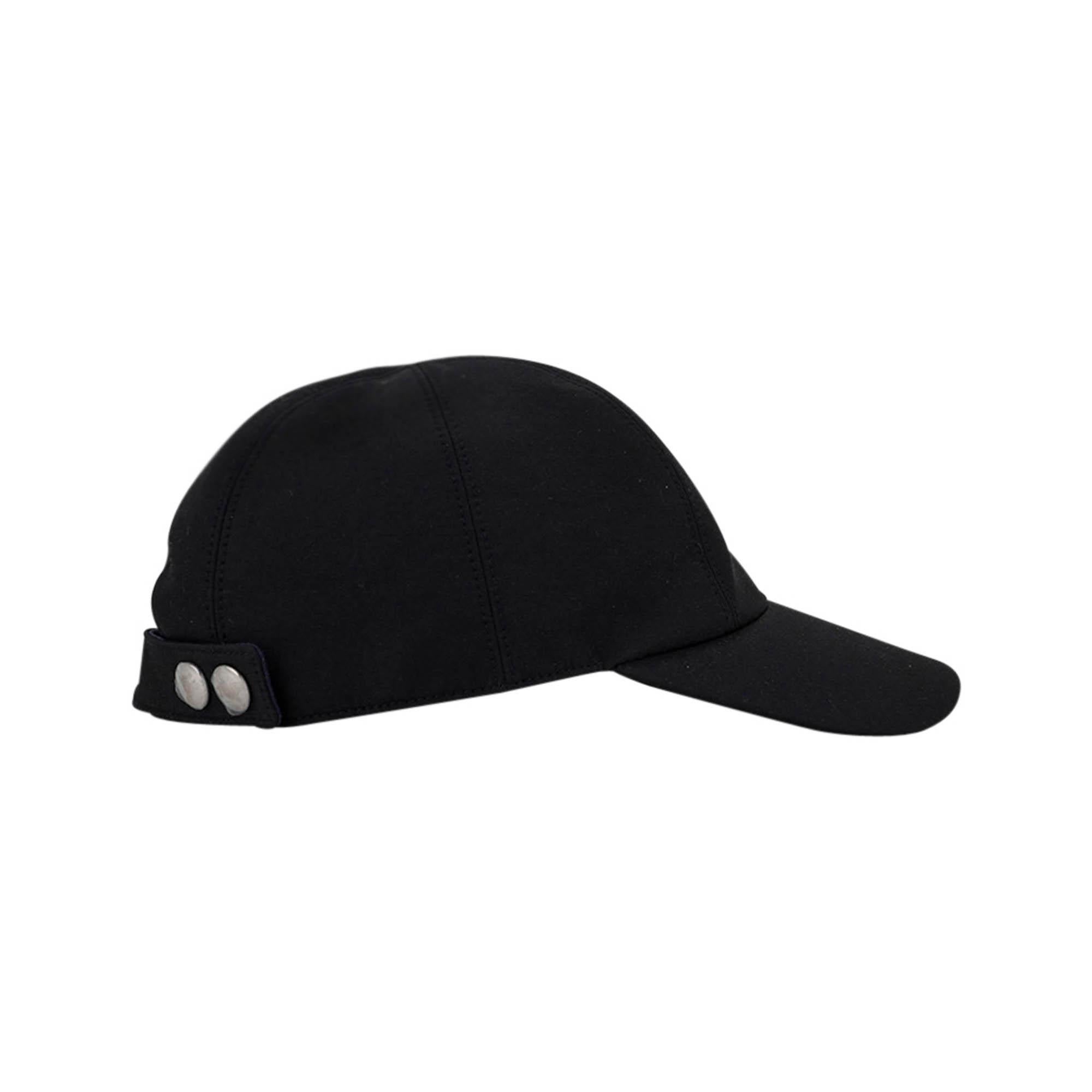 Hermes Hat Men’s Miles Robot Cap Black with Leather Clou de Selle 58 In New Condition For Sale In Miami, FL