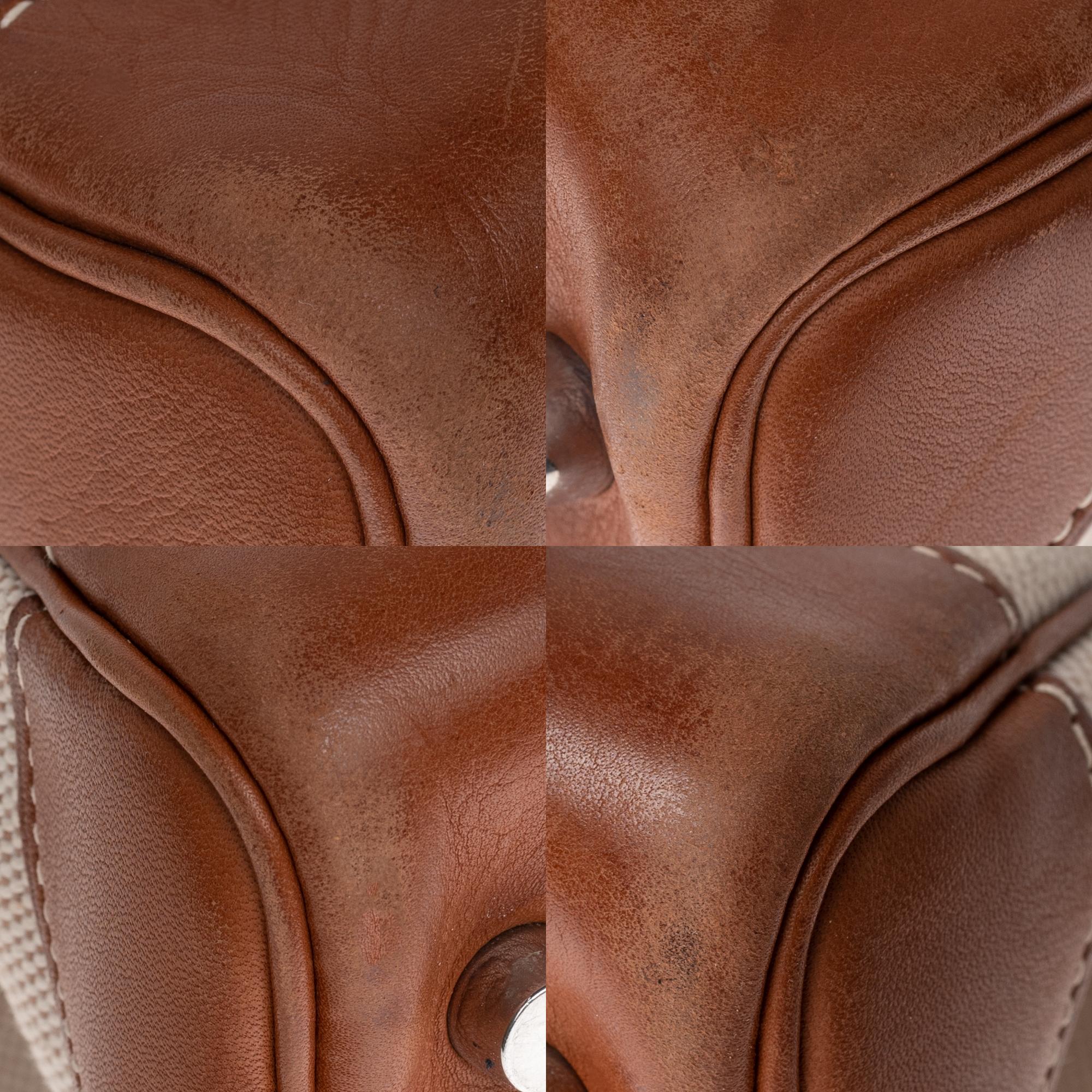 Hermès Haut à Courroies 32 handbag in beige canvas & brown barenia leather, PHW 2