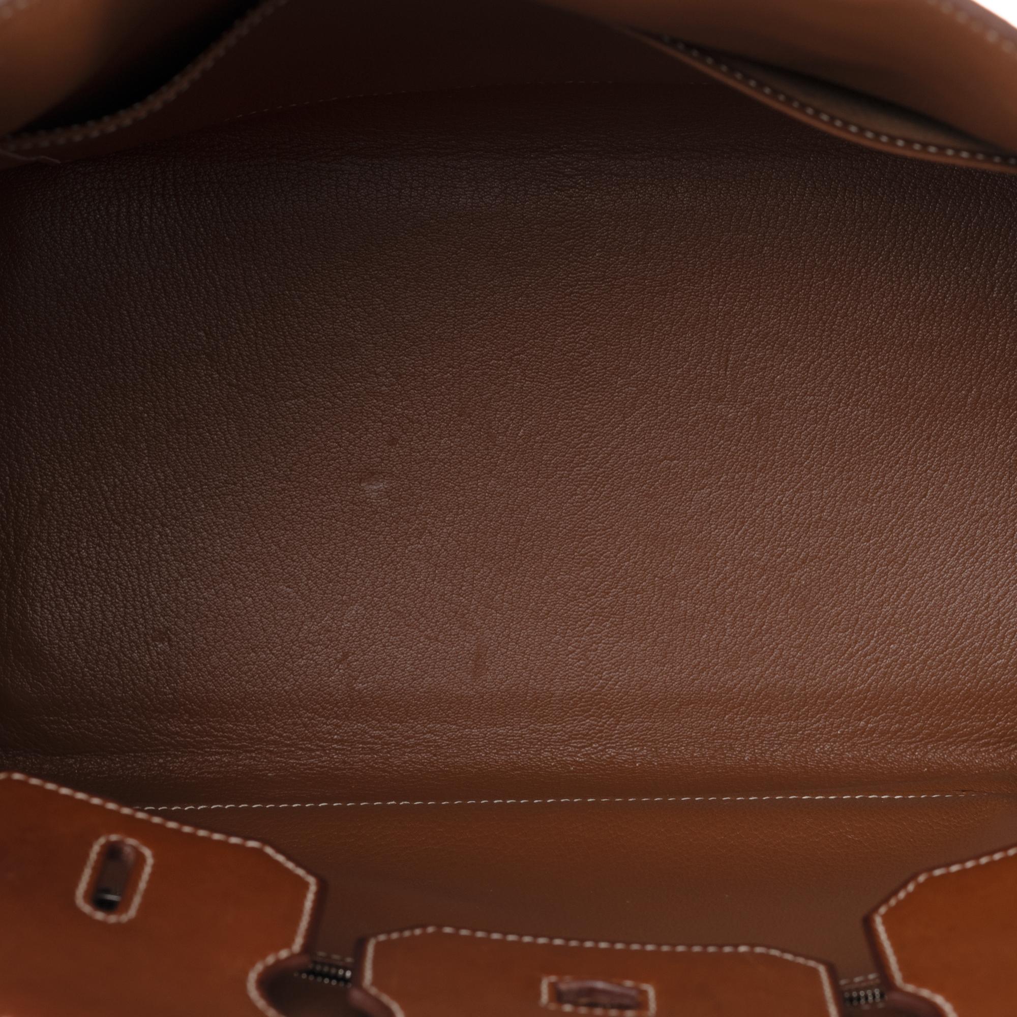 Hermès Haut à Courroies 32 handbag in beige canvas & brown barenia leather, PHW In Good Condition In Paris, IDF