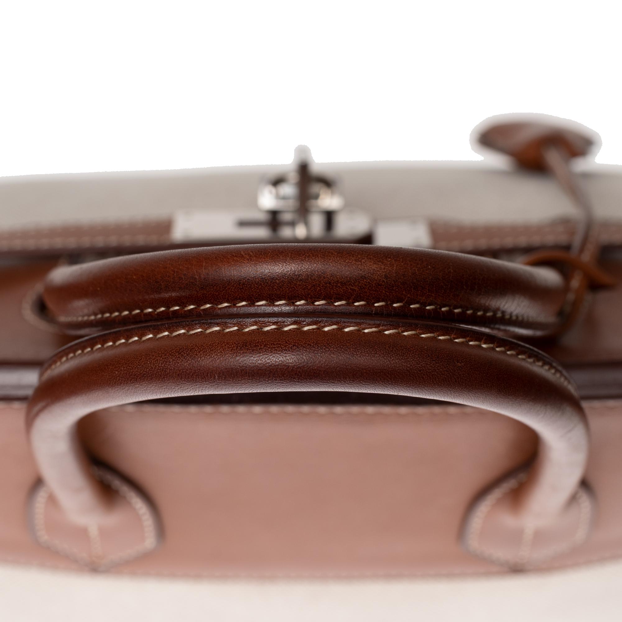 Women's or Men's Hermès Haut à Courroies 32 handbag in beige canvas & brown barenia leather, PHW